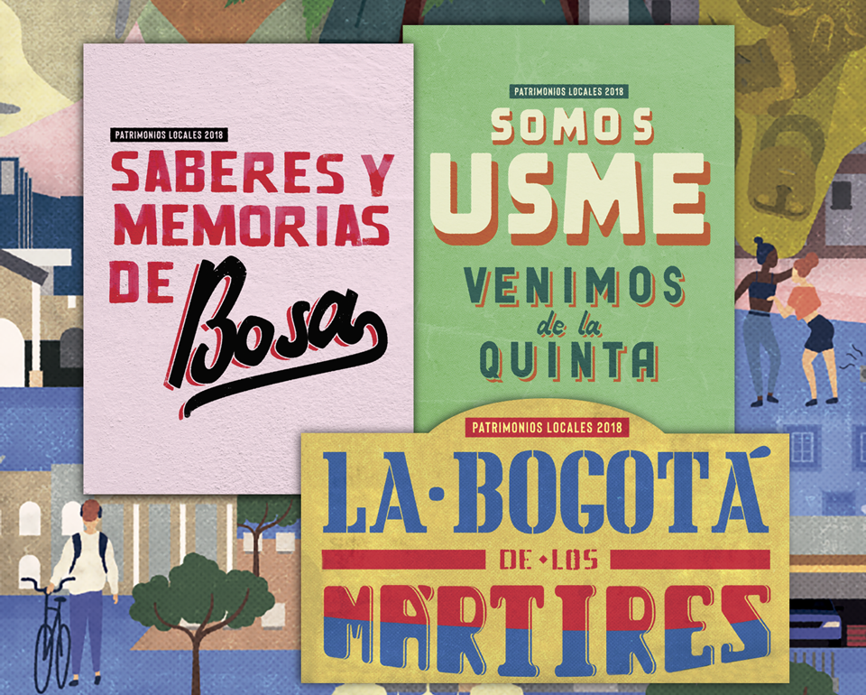 Portadas de las publicaciones de Patrimonios Locales sobre Bosa, Usme y Los Mártires