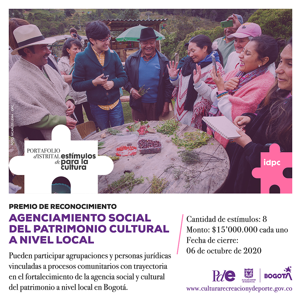 El IDPC, a través del Programa Distrital de Estímulos abre dos nuevas convocatorias, que entregarán 50 millones de pesos en total, con las que buscamos aportar a la reapertura económica de los comercios tradicionales y la activación de organizaciones en el campo del patrimonio cultural en Bogotá.