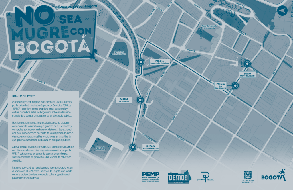 Mapa recorrido No sea mugre con Bogotá 28 de septiembre