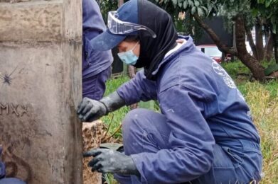 Daniela Duque arreglando un monumento
