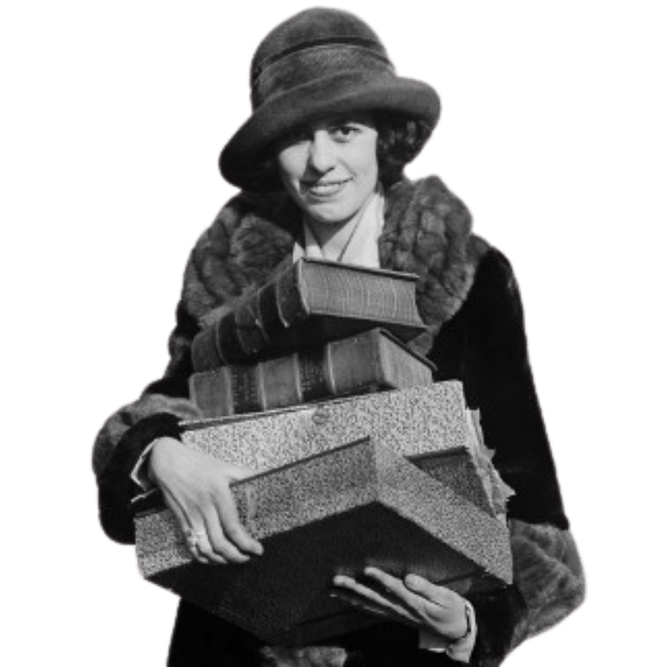 Foto antigua mujer cargando libros