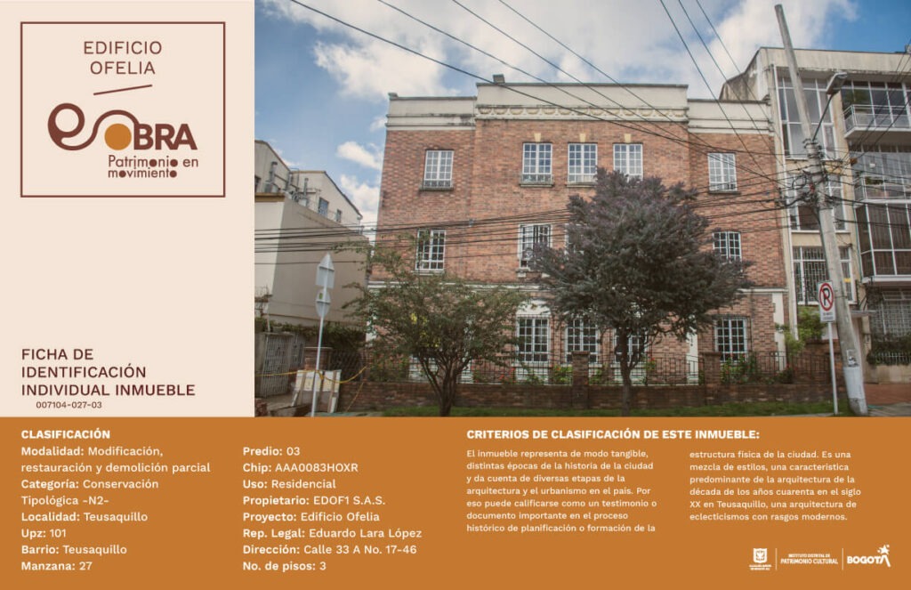 Ficha de identificación del inmueble Edificio Ofelia