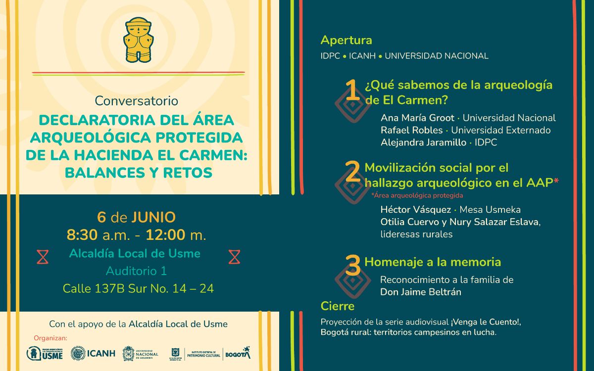 Pieza gráfica de invitación a 10 años de la declaratoria del Área Arqueológica Protegida de la Hacienda El Carmen: balances y retos