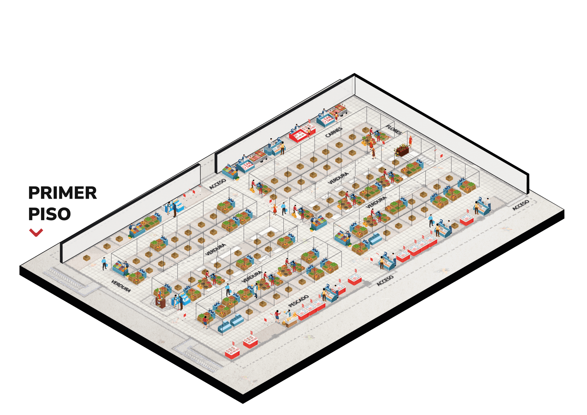 Mapa del primer piso de la plaza de mercado de Fontibón