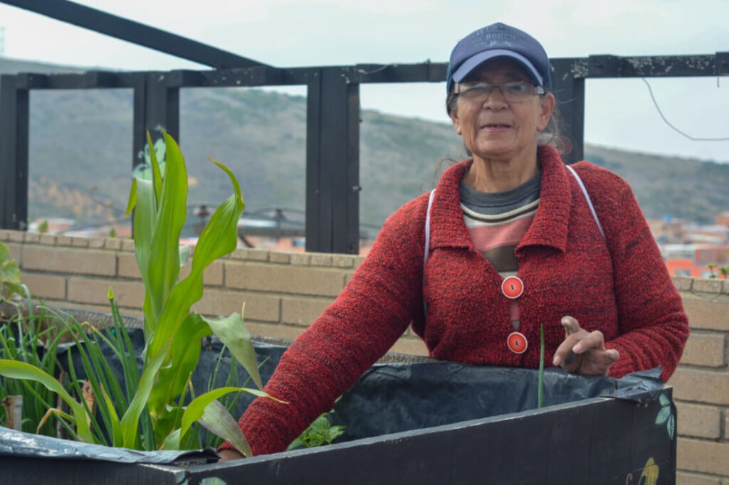 Una mujer trabajando en la huerta