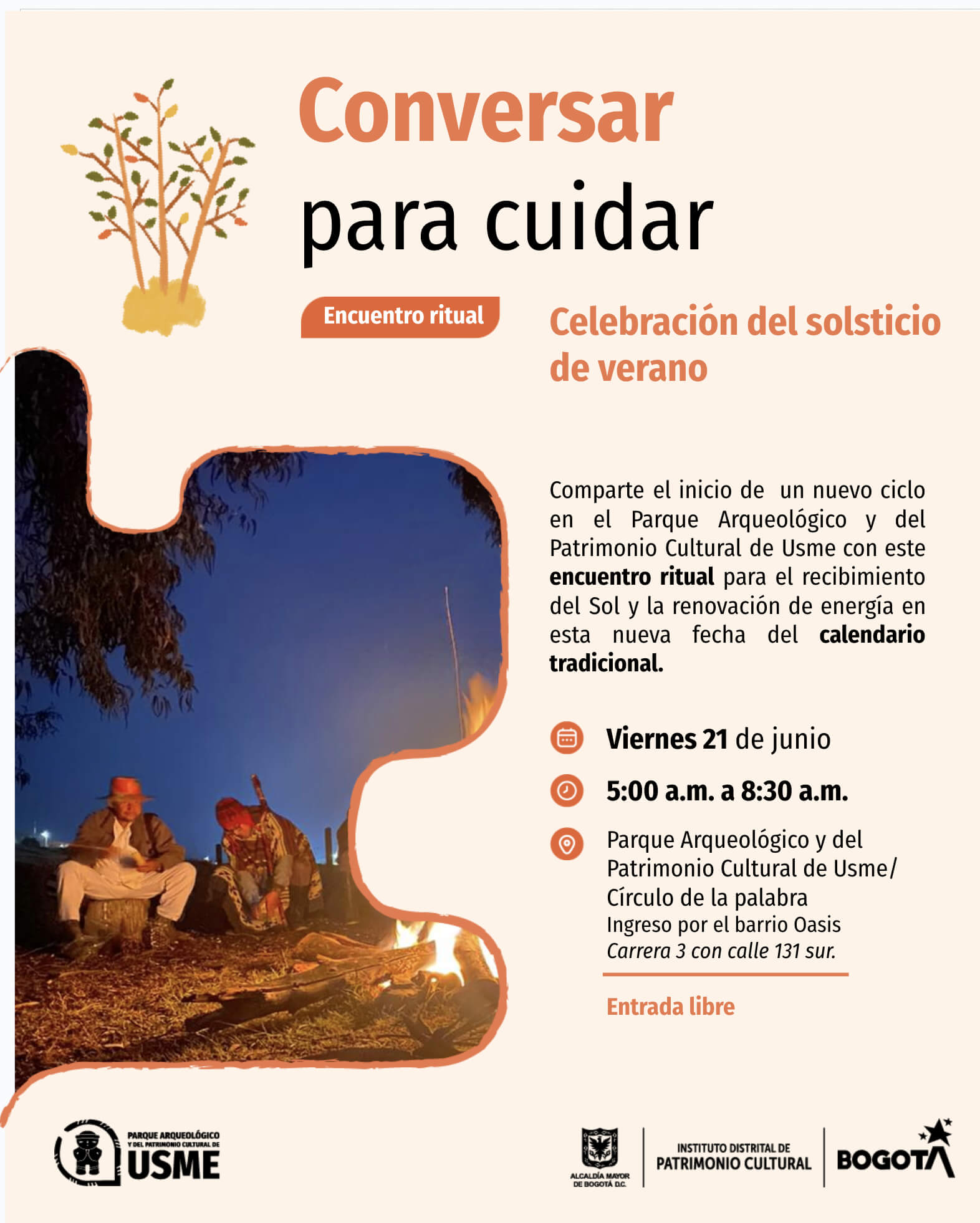 Pieza gráfica de invitacion al evento del solsticio de verano en el parque arqueológico y cultural de usme