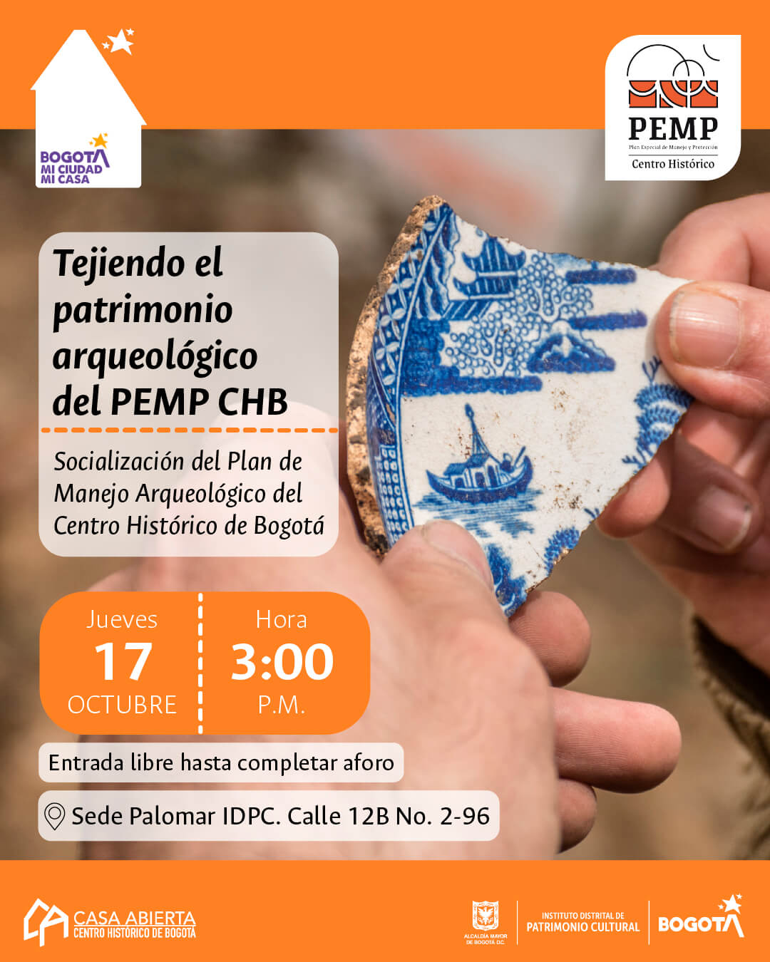 Pieza gráfica de invitacion al evento Tejiendo el patrimonio arqueológico del PEMP CHB