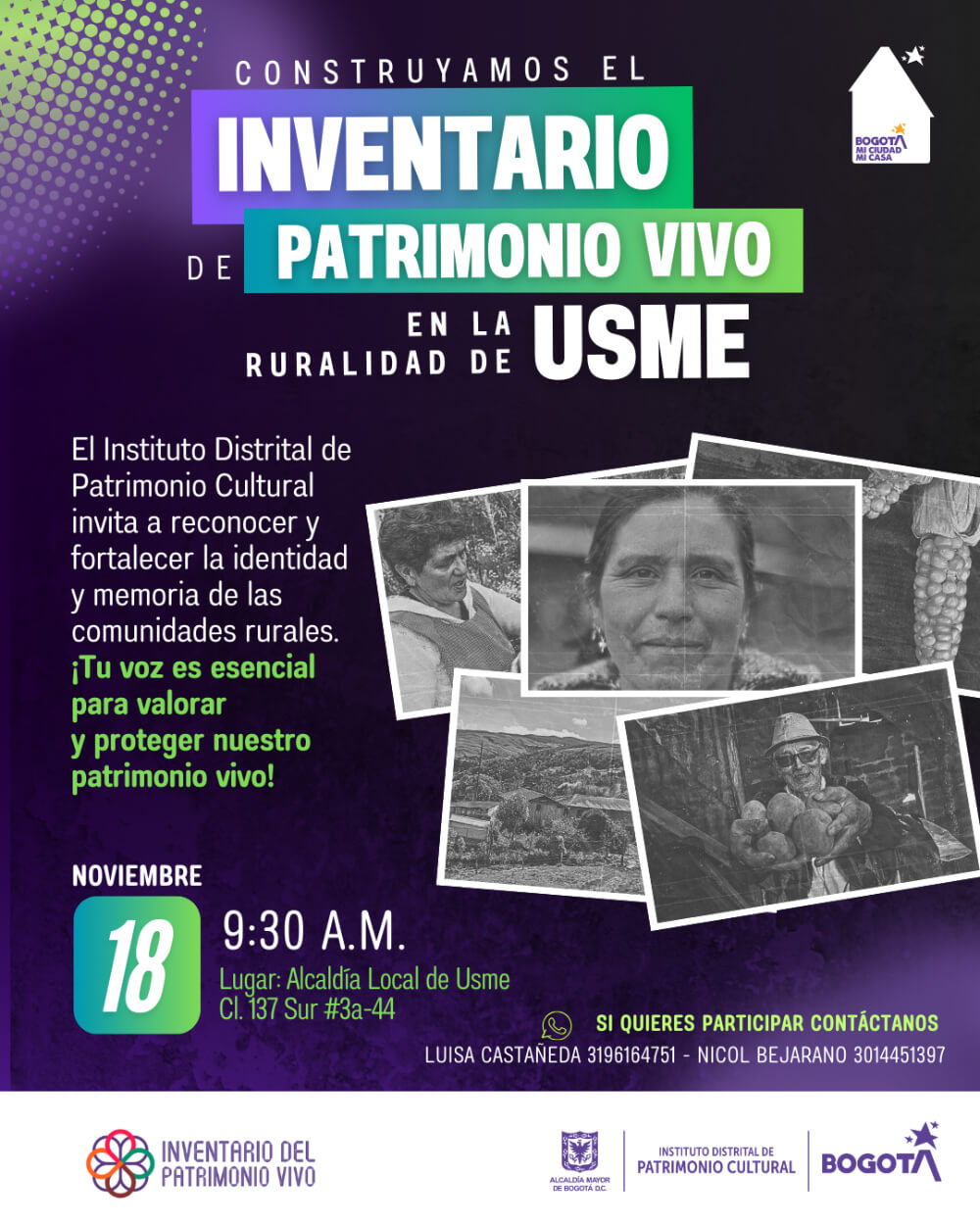 Pieza de invitación a Construyamos el Inventario de patrimonio vivo de la ruralidad de Usme