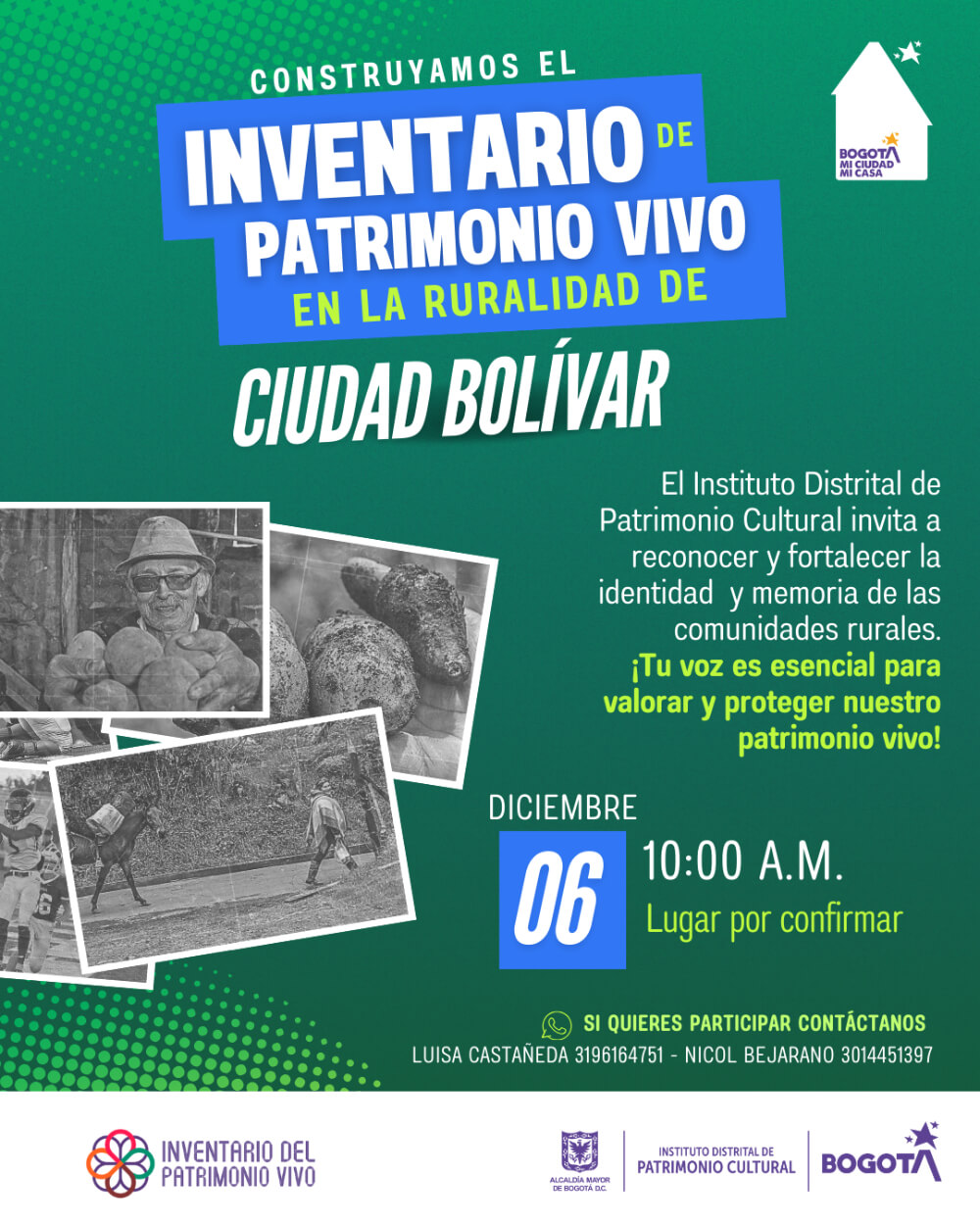 Pieza gráfica de invitación al Construyamos el Inventario de patrimonio vivo de la ruralidad de Ciudad Bolívar