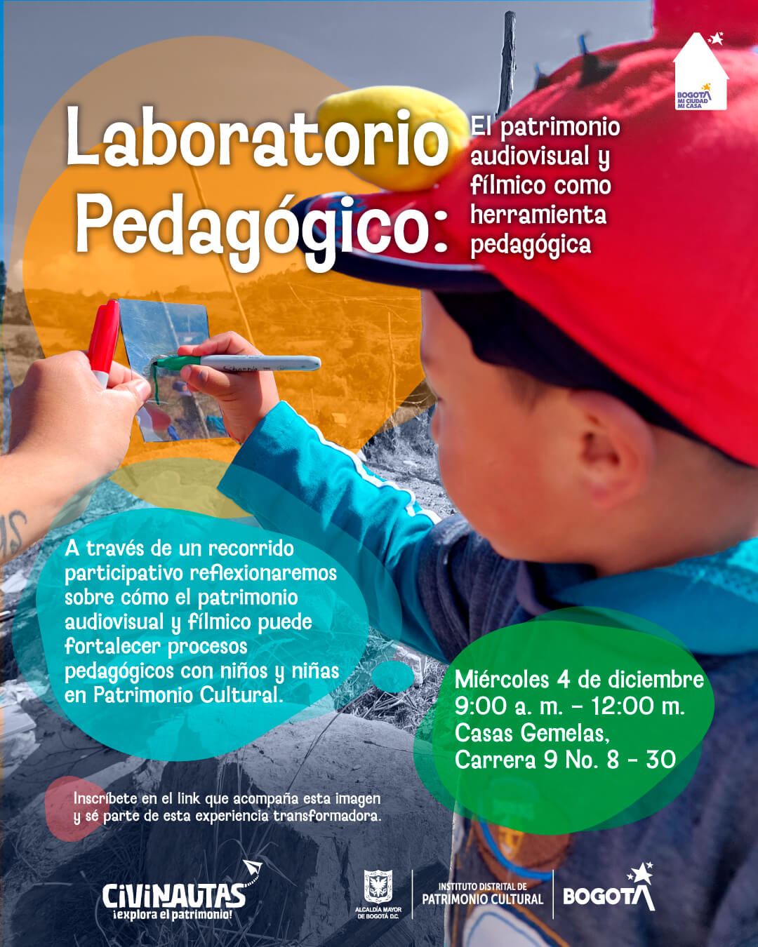 Pieza gráfica de invitación al Laboratorio Pedagógico: explorando el patrimonio audiovisual