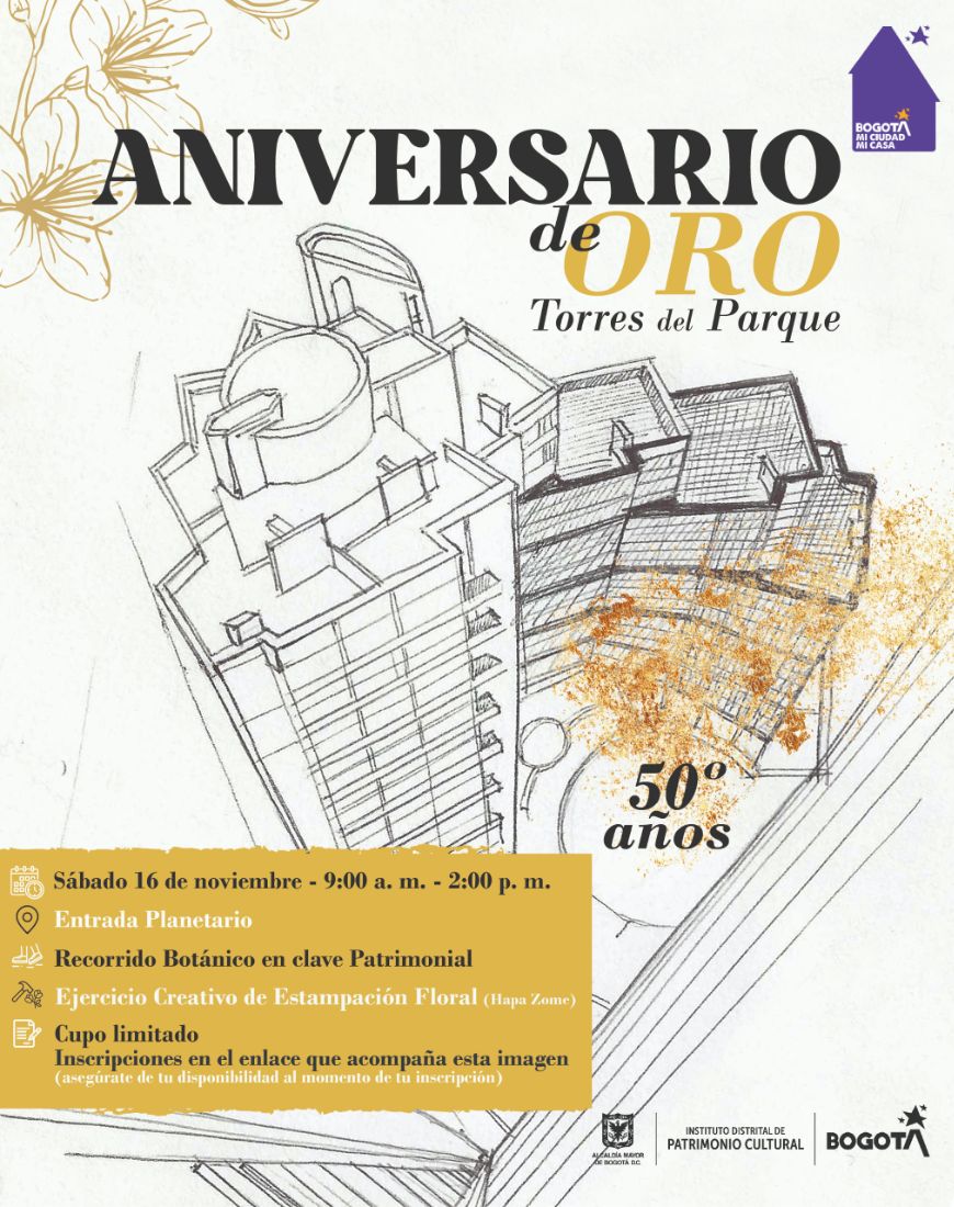 Pieza gráfica de invitacion al Aniversario de Oro de las Torres del Parque