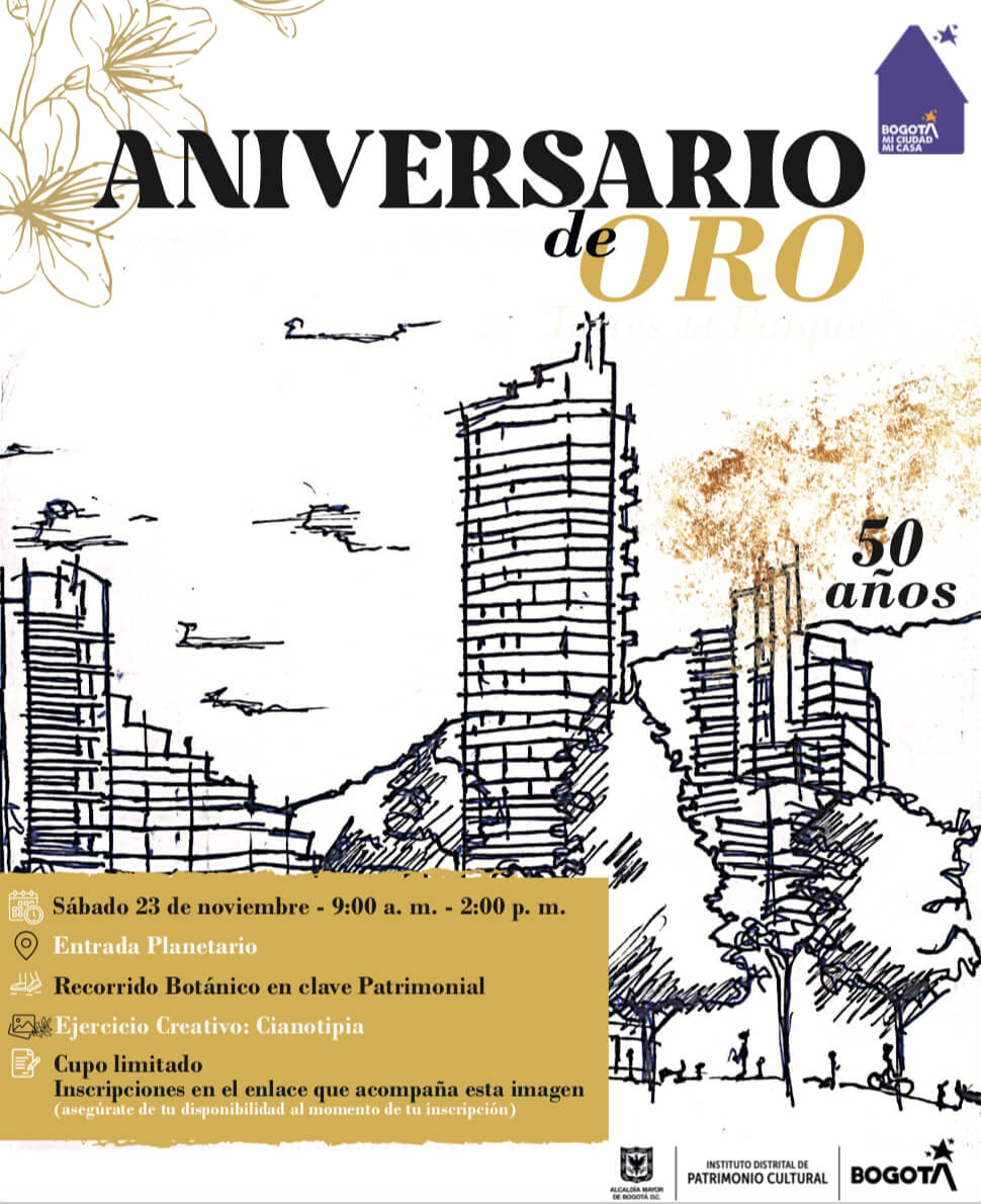 Pieza gráfica de invitacion al Aniversario de Oro de las Torres del Parque