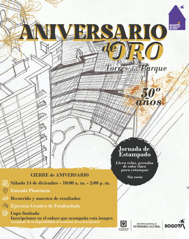 Pieza gráfica de invitación a la actividad de cierre de los 50 Años de las Torres del Parque