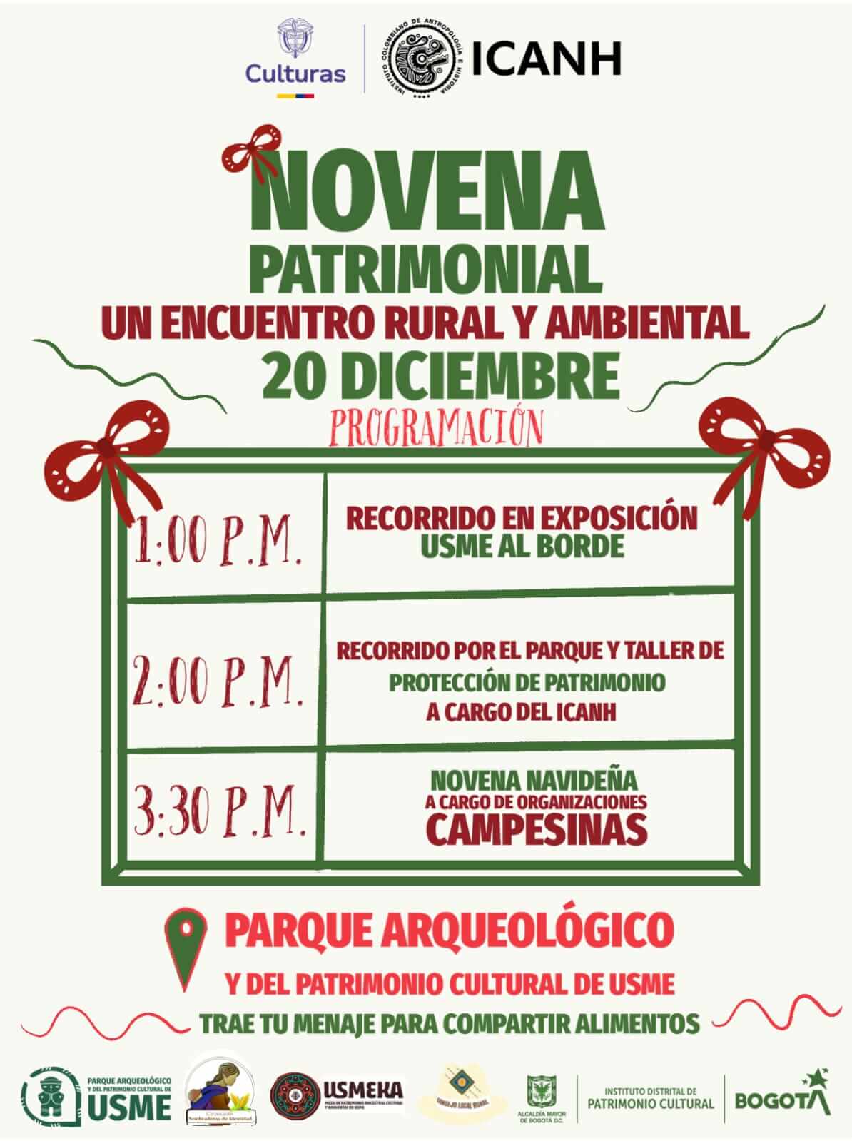 Pieza gráfica de invitación a la novena patrimonial un encuentro rural y ambiental 20 de diciembre