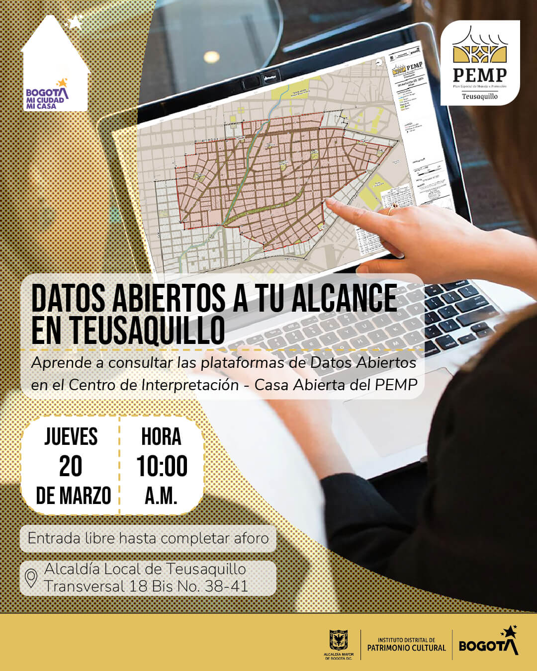 Pieza gráfica de invitación a la capacitación de datos abiertos en teusaquillo