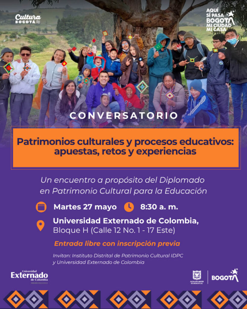 Pieza gráfica de invitación al lanzamiento del Conversatorio de lanzamiento del diplomado: educación y patrimonio en diálogo