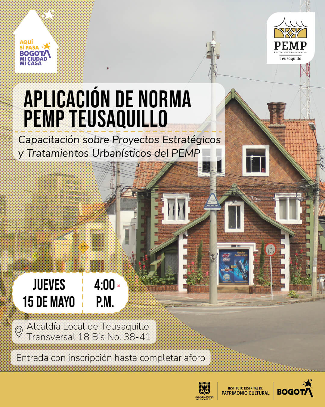 Pieza gráfica de invitación a la capacitación PEMP Teusaquillo