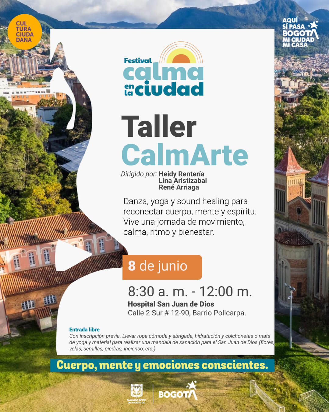 Pieza gráfica de invitación al taller CalmArte en el San Juan de Dios