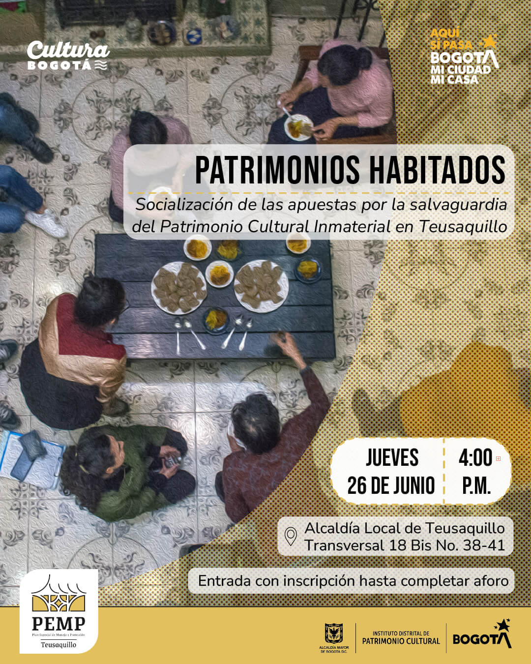 Pieza de invitación al Socialización | Patrimonios Habitados: Apuestas por la salvaguardia del Patrimonio Cultural Inmaterial en Teusaquillo