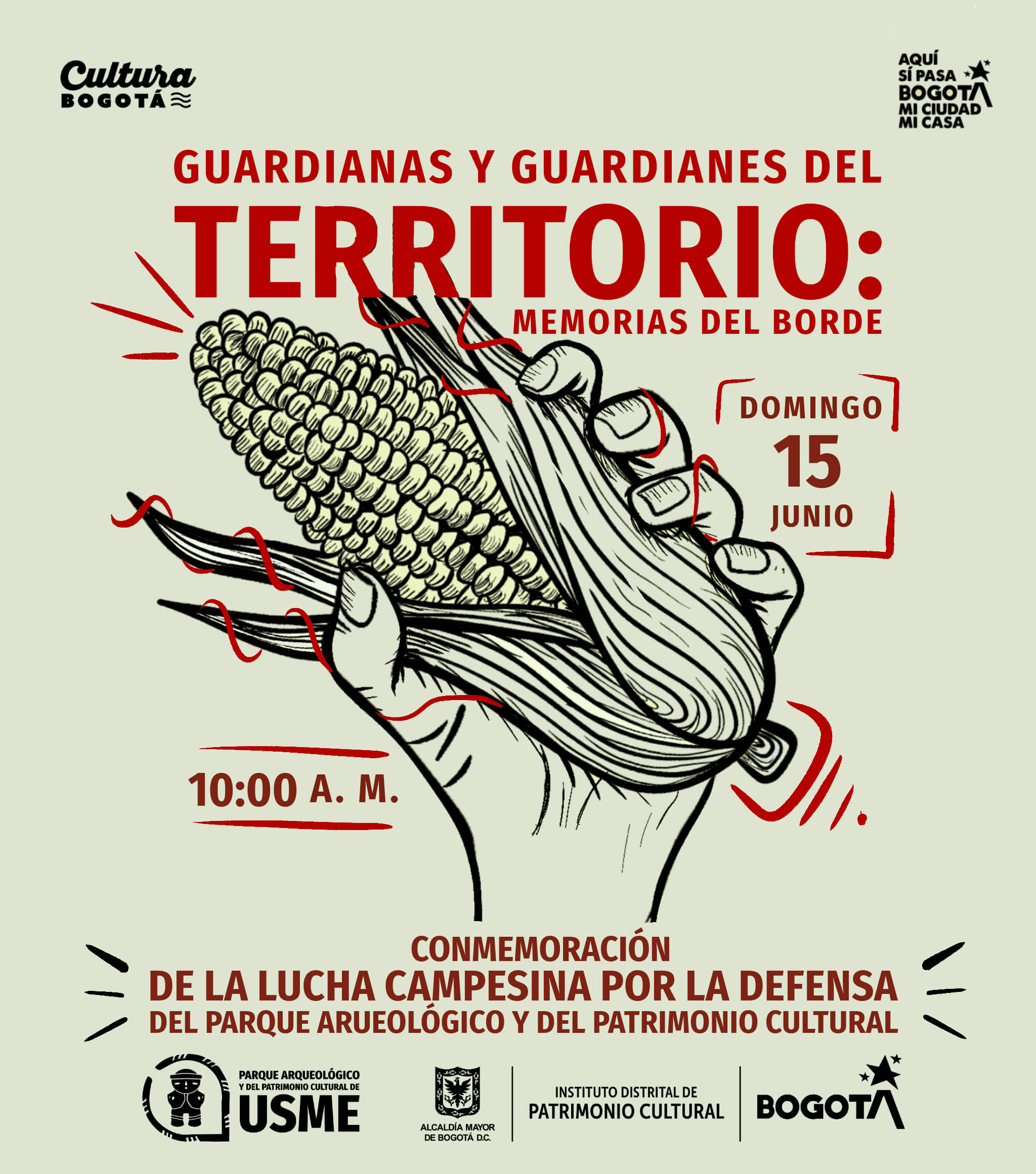 Pieza gráfica de invitación a la conmemoración de la lucha campesina por la defensa del parque arqueológico y del patrimonio cultural de usme