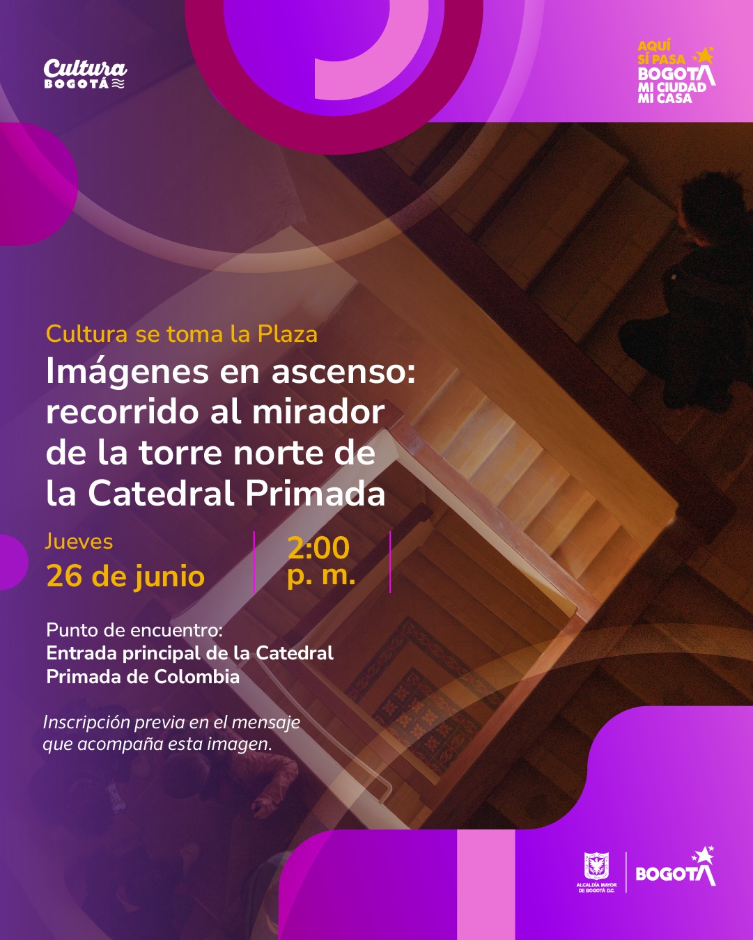 Pieza gráfica de invitación al recorrido al mirador de la torre norte de la catedral primada