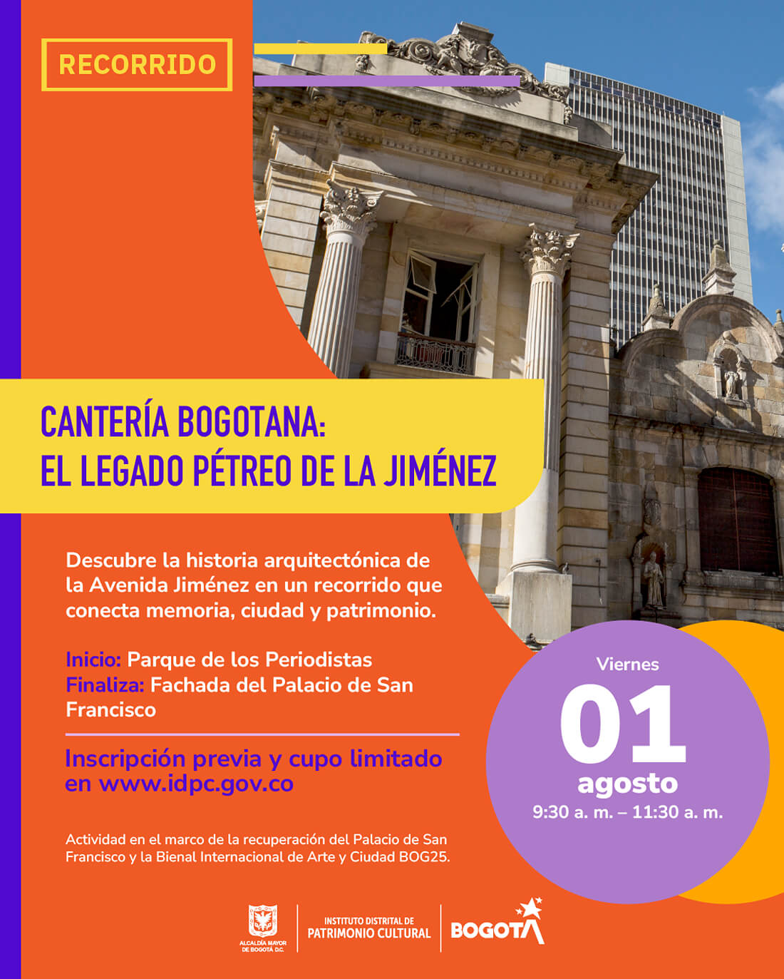 Pieza gráfica de invitación al recorrido Canteria Bogotana