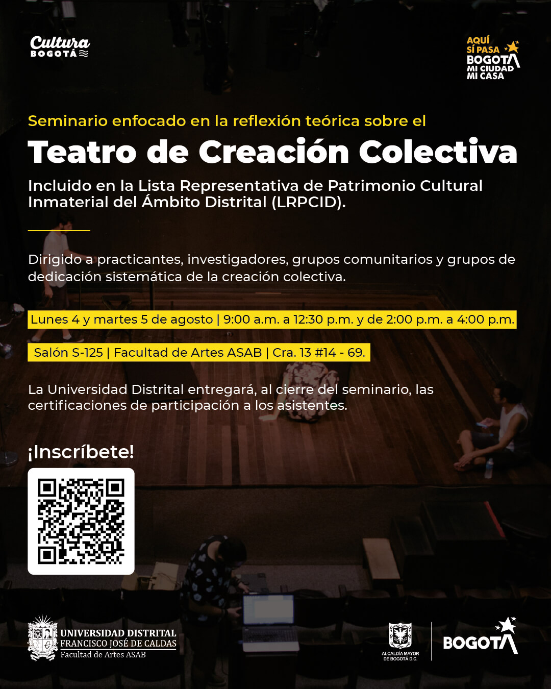 Pieza gráfica de invitación a Seminario: Reflexión teórica sobre la práctica colectiva del teatro 