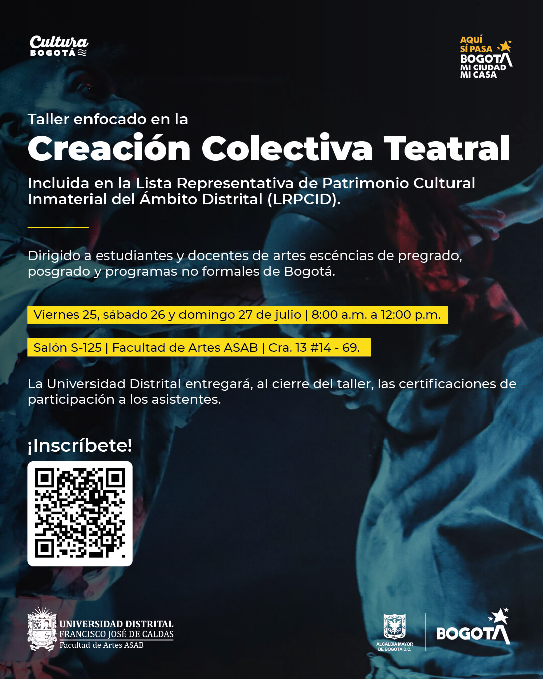Invitación gráfica al taller Espacio teórico práctico de creación colectiva teatral