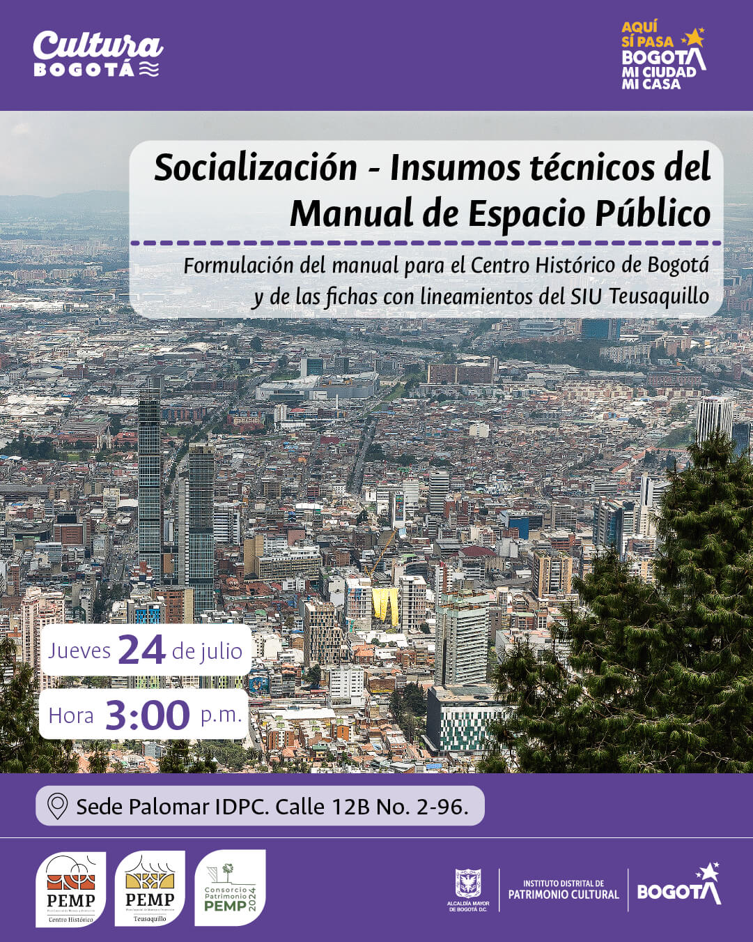 Pieza gráfica de invitación a Socialización: Insumos técnicos del Manual de Espacio Público 