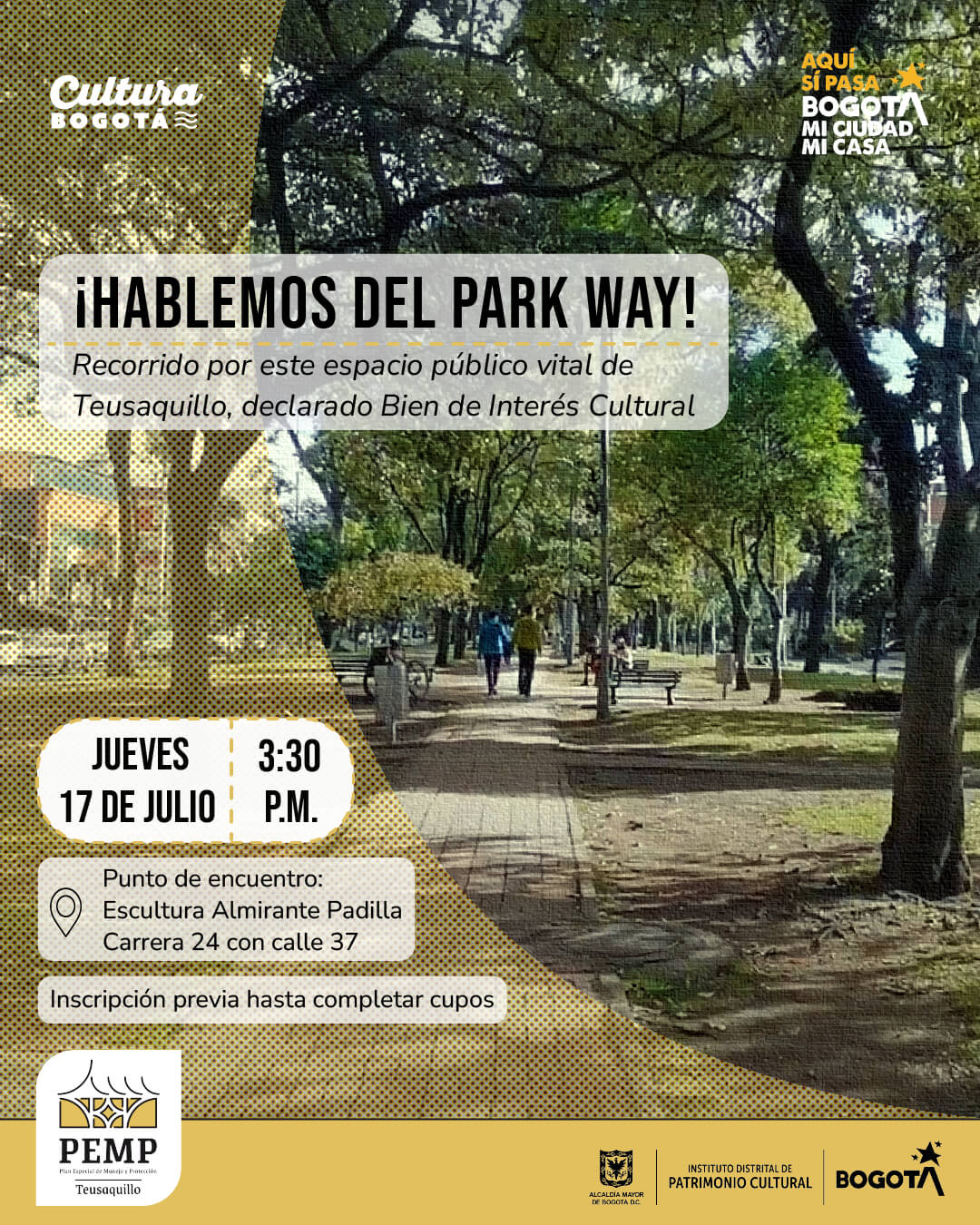 Pieza gráfica de invitacion al Recorrido “¡Hablemos del Park Way!
