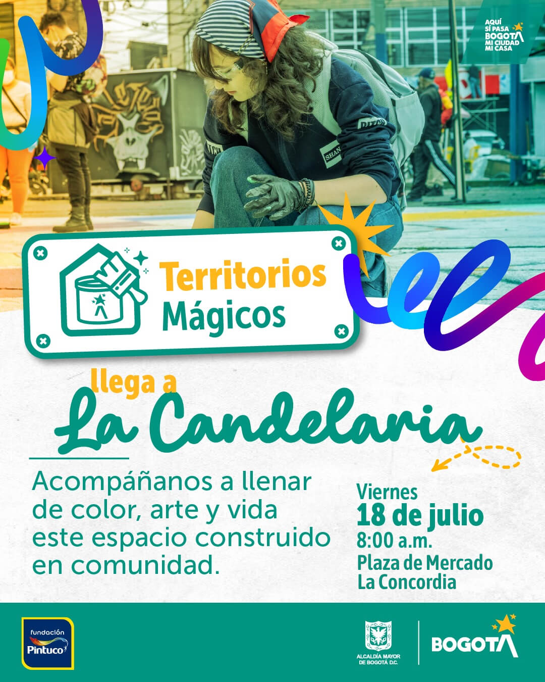 Pieza gráfica de invitacion a participar en el evento de la concordia se llena de color