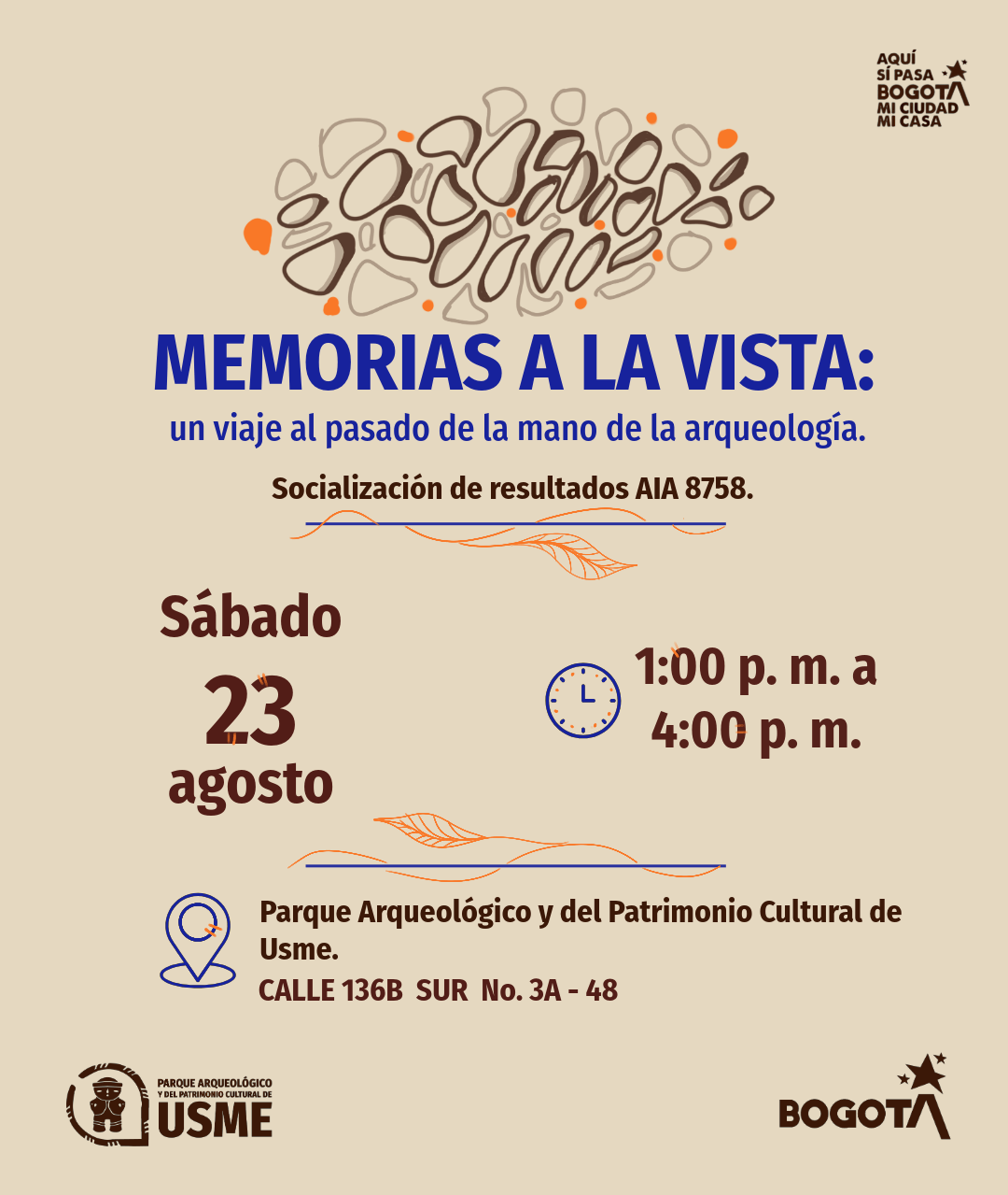 Pieza gráfica de invitación al evento Memorias a la vista: un viaje al pasado de la mano de la arqueología
