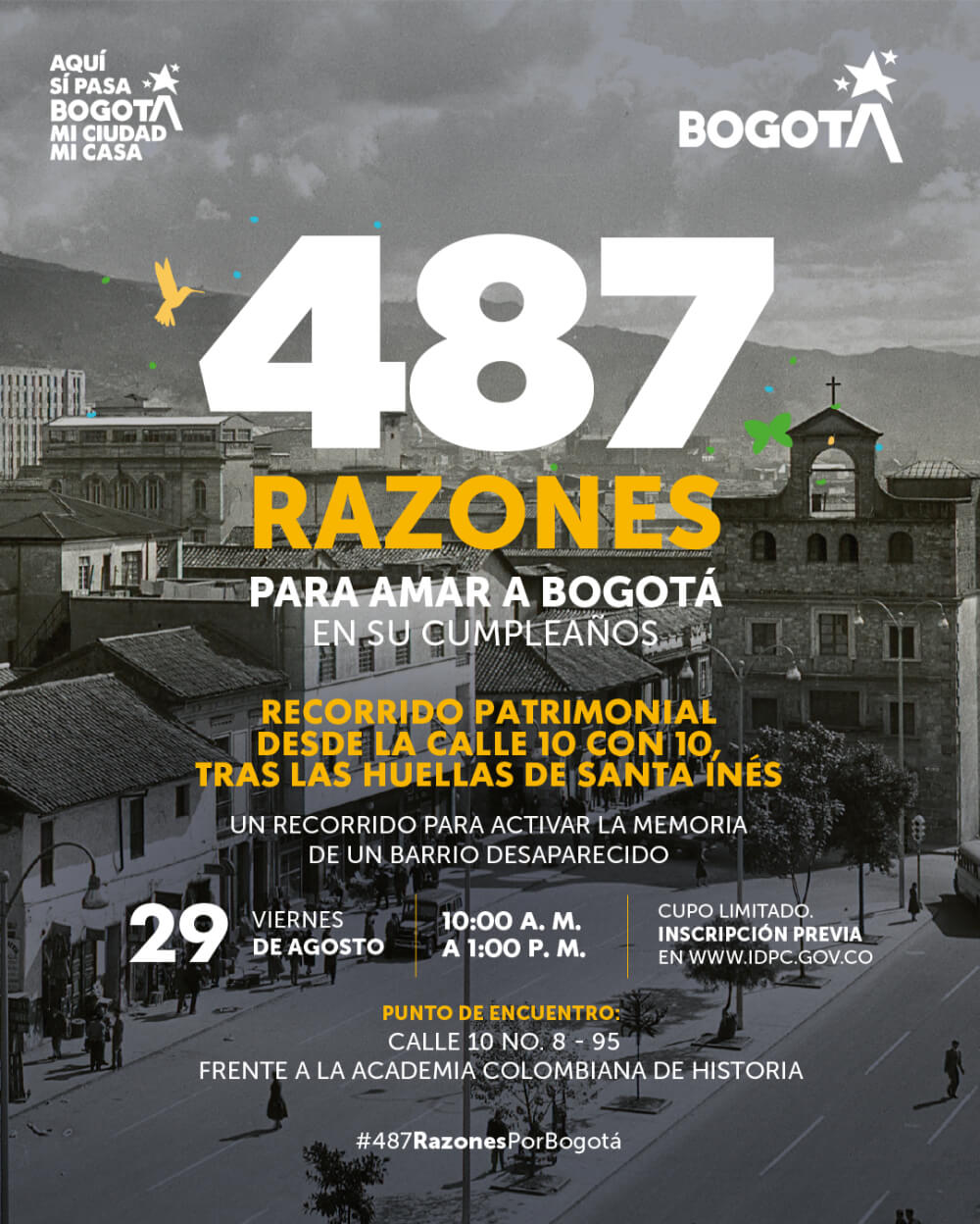 Pieza gráfica de invitación al Recorrido patrimonial Desde la calle 10 con 10, tras las huellas de Santa Inés