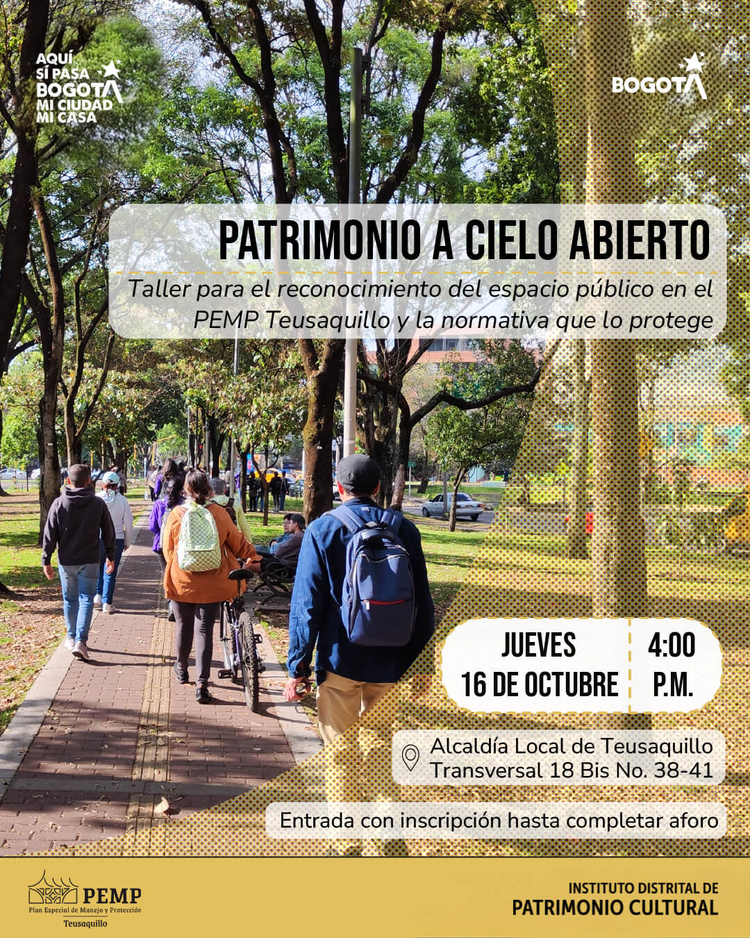 Pieza gráfica de invitación al taller Patrimonio a cielo abierto