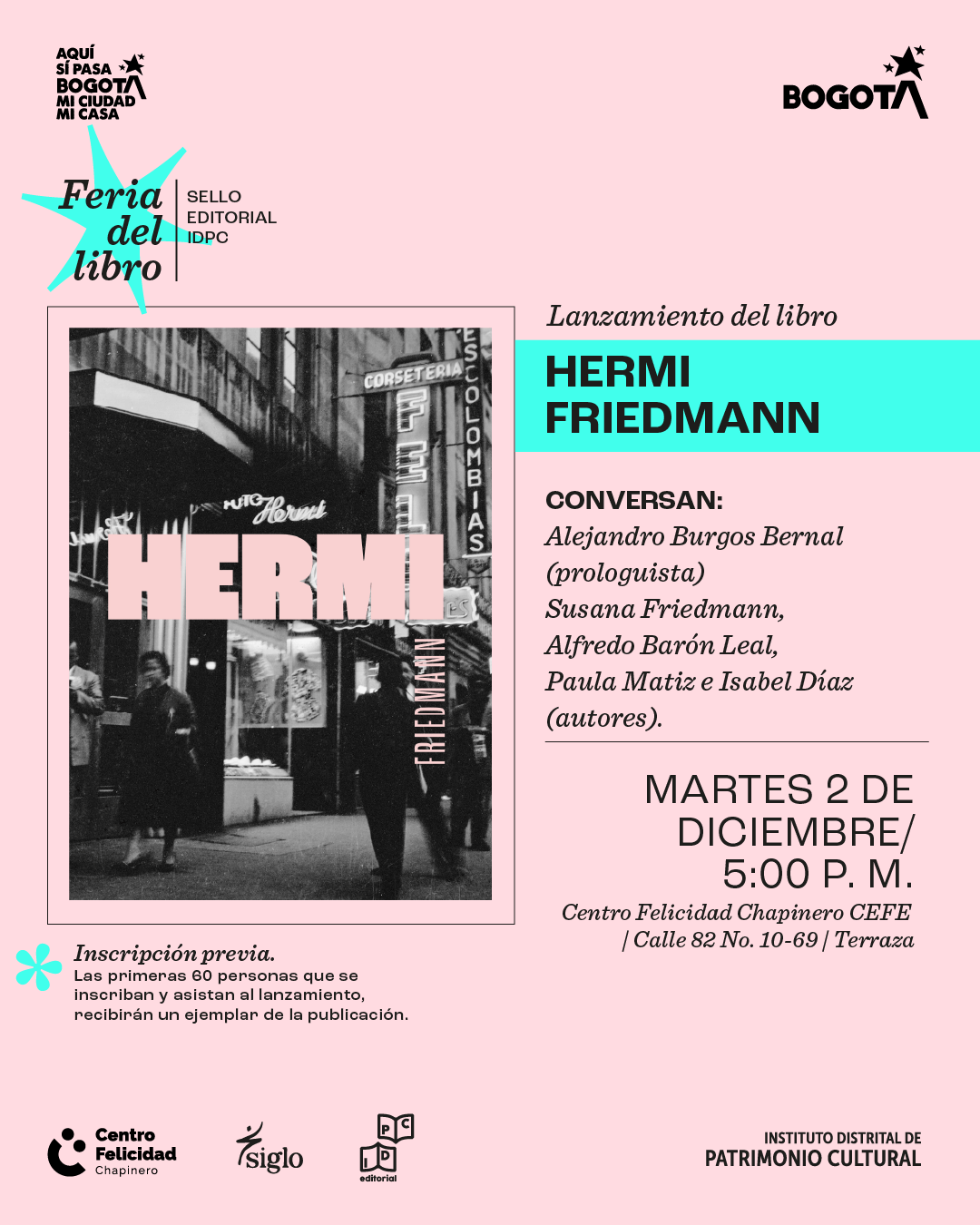 Pieza gráfica de invitación al evento de Lanzamiento del libro Hermi Friedmann