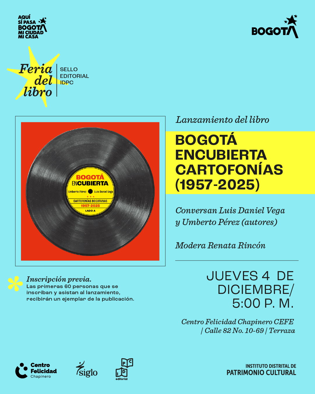 Pieza gráfica de invitación a Lanzamiento del libro Bogotá encubierta