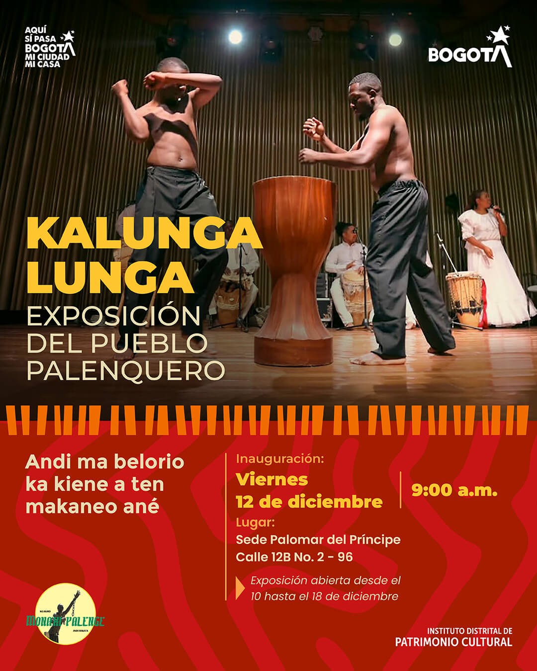Pieza gráfica de invitación a la Exposición Kalunga Lunga: rituales fúnebres, lazos y tradición palenquera