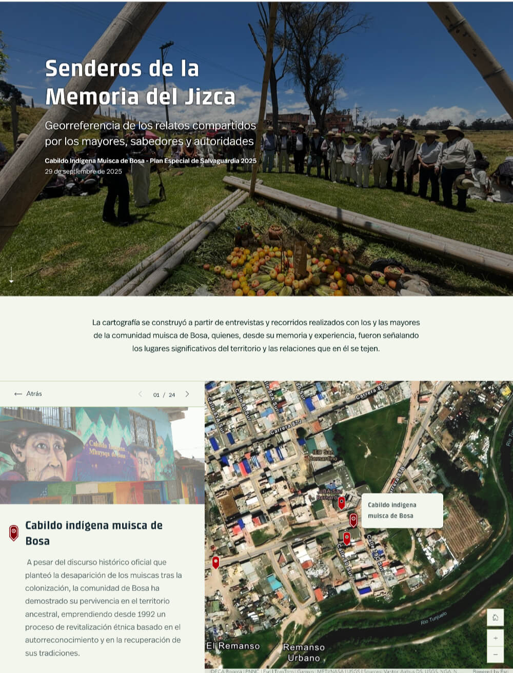 Pantallazo de la cartografia interactiva senderos de la memoria del Jizca