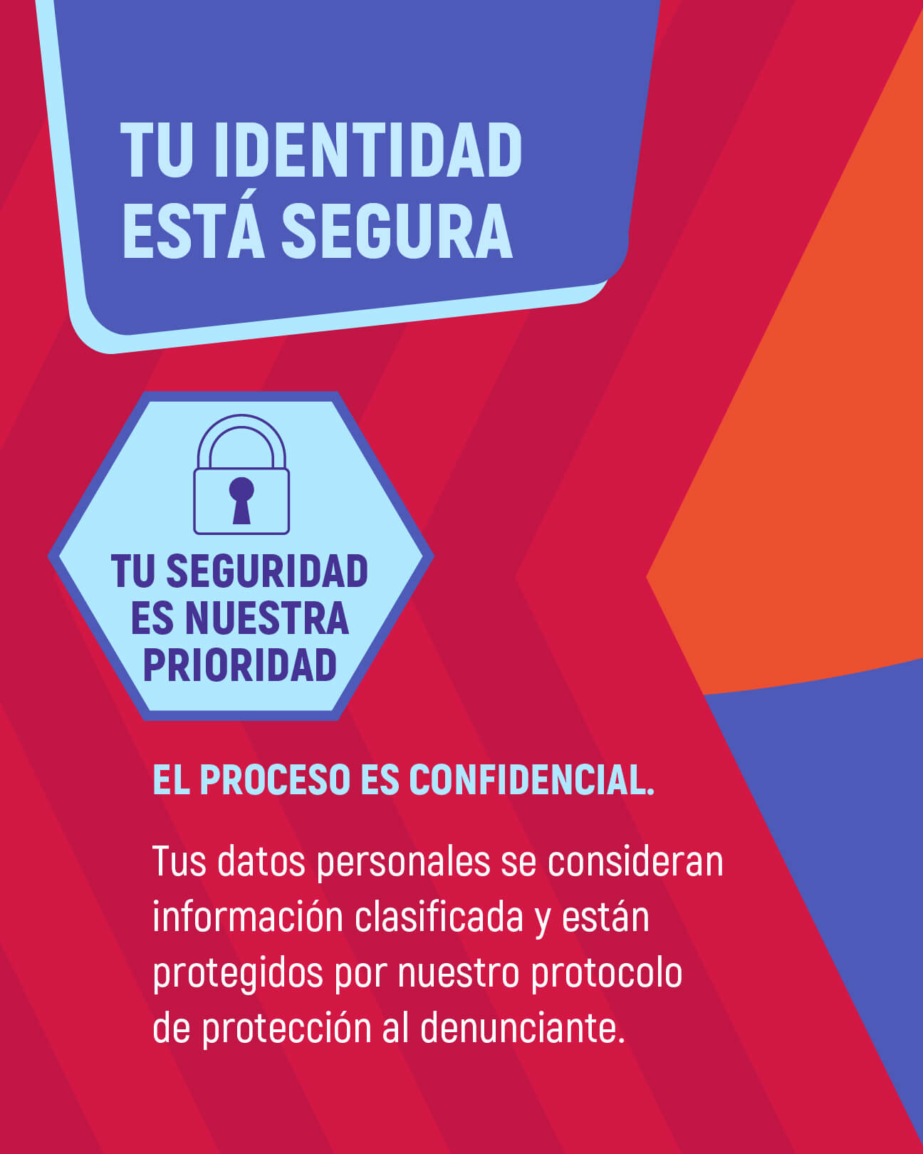 Pieza gráfica donde explica que el proceso de denuncia es confidencial