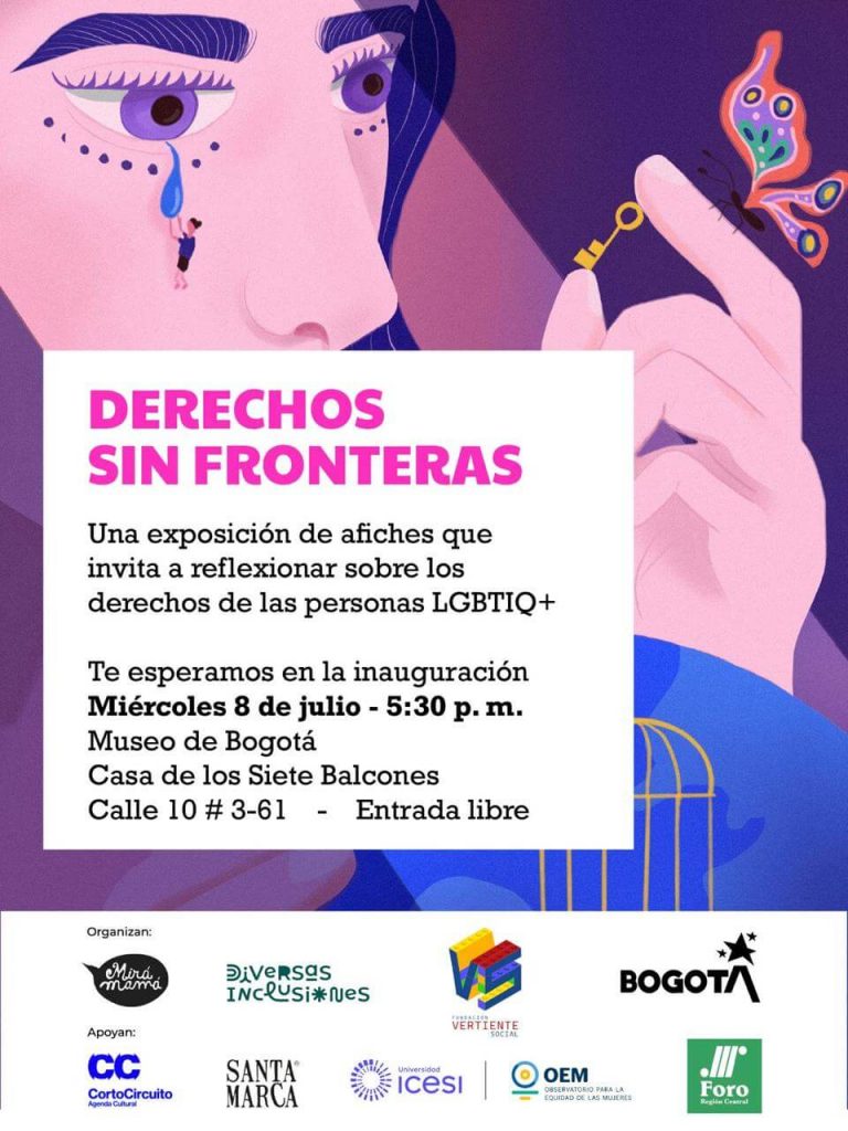 Pieza gráfica de invitación al evento derechos sin fronteras en el Museo de Bogotá