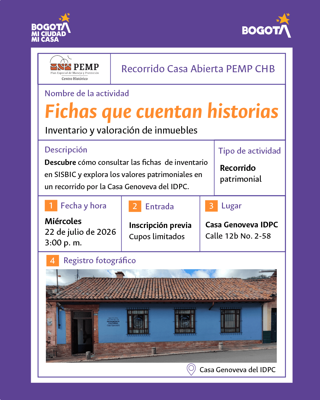 Pieza gráfica de invitacion al recorrido Fichas que cuentan historias